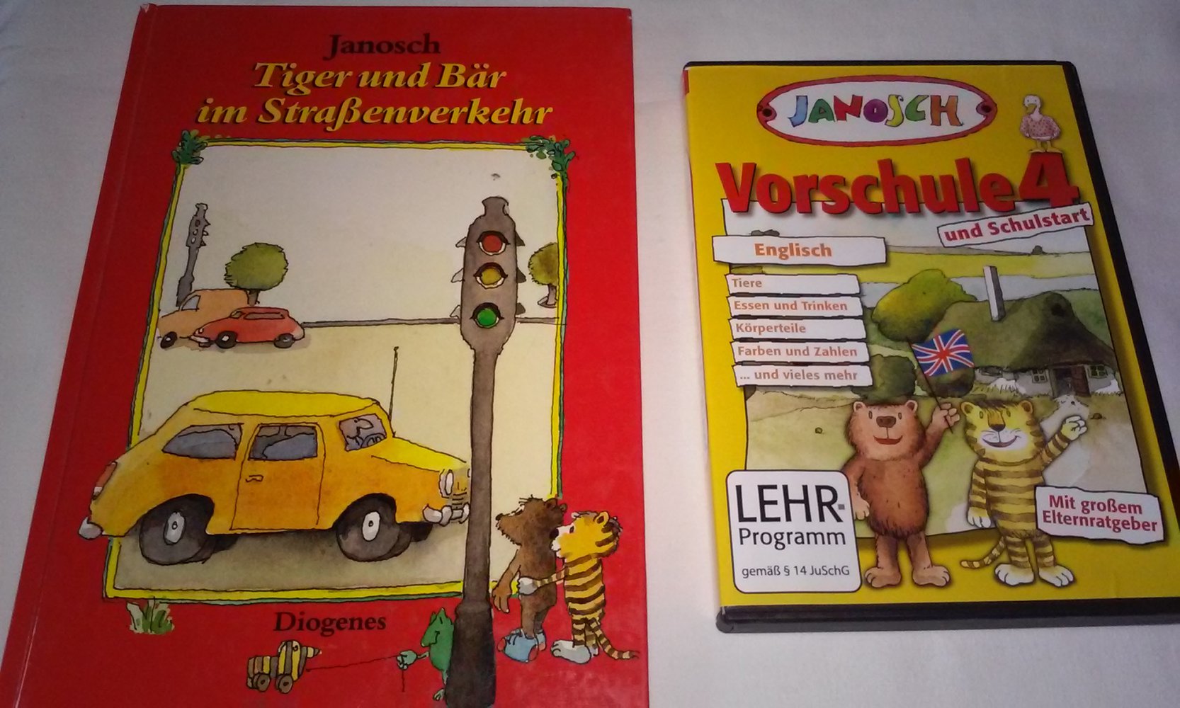 Janosch - Tiger und Bär im Straßenverkehr Kinderbuch; Janosch - Vorschule 4 Englisch PC-CD; Lehrprogramm