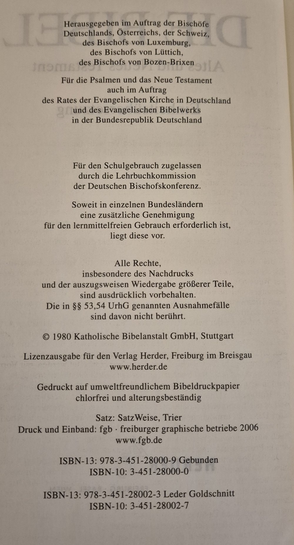 Herder, Die Bibel: Altes und Neues Testament. Einheitsübersetzung