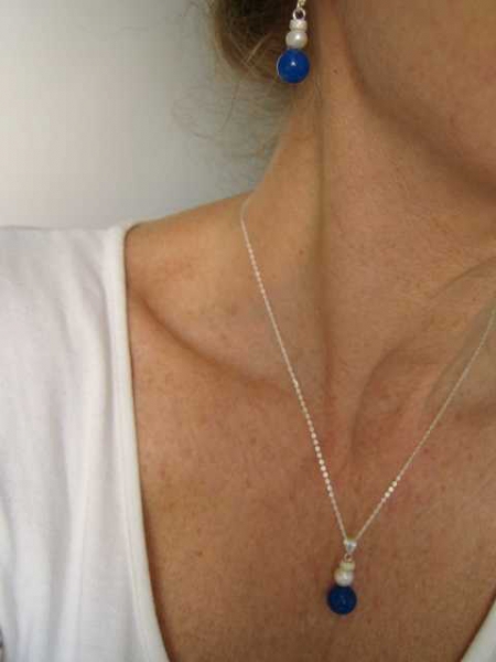 Ohrringe Blau Achat Süßwasserperle 925er Silber