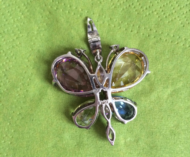 Anhänger Schmetterling groß Steine gelb rosa blau grün Kette Sommer Glitzer