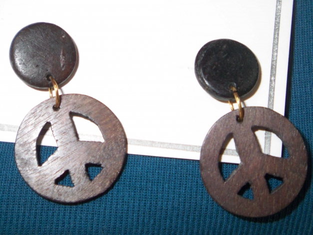 Ohrringe Stecker Hänger Holz Peace NEU