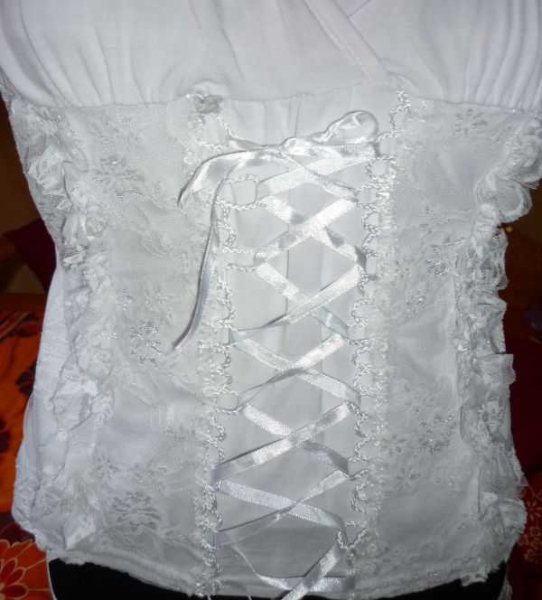 Carmenbluse Lochstickerei rosa weiss *Hippie* Puffärmel