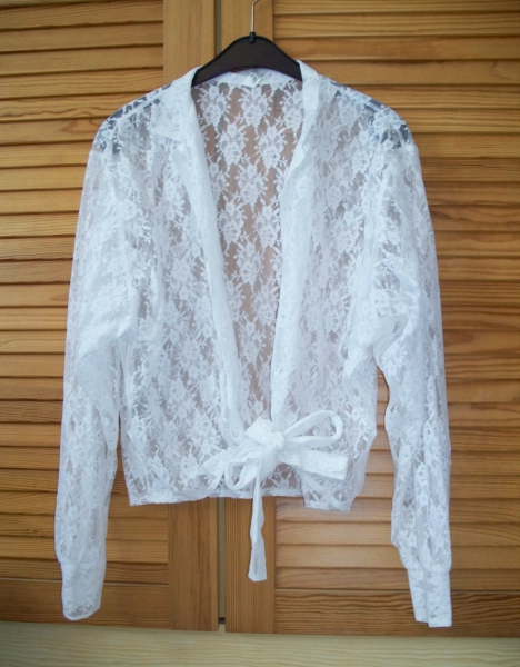 VINTAGE// Cardigan/ Bolero/ Bluse aus weißer Spitze zum Binden Gr. 36-40