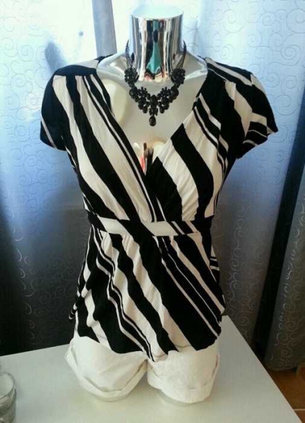 H&M Wickelshirt Top schwarz weiß gestreift Gr. S