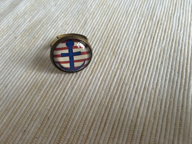 Ring Anker blau rot gestreift maritim retro Pin Up Anchor