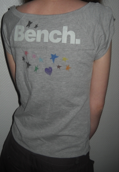 Bench Shirt Top Tunika Longtop grau weiß Vintage 34 36 38 XS S M Stars Herz Oversized Boho Granny