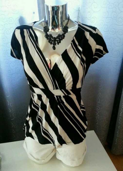 H&M Wickelshirt Top schwarz weiß gestreift Gr. S