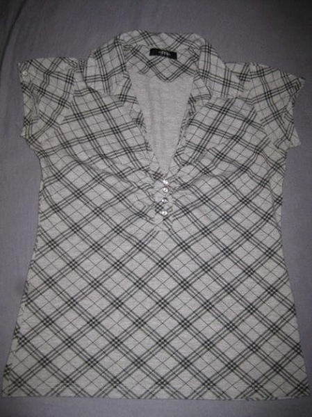 shirt, melrose, kariert mit strassknöpfen