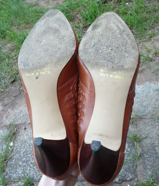 80er Vintage Flecht Leder Pumps cognac Gr.37