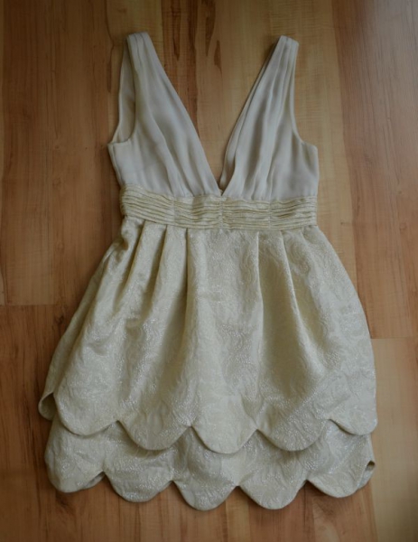 H&M Conscious Collection Kleid Abendkleid mit tiefem Ausschnitt Chiffon Brokat Dress nude 34 XS