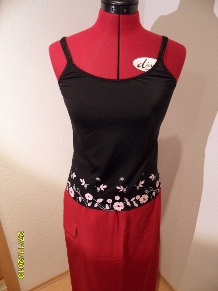 schwarzes Trägertop von Kenvelo, glanz mit Blumenmuster, Gr. M - L, Blumenprint