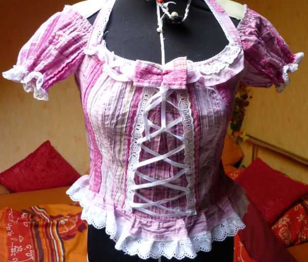Schulterfreie Bluse Top Dirndl Carmen Hippie Schleife pink rosa