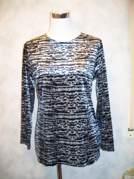 Schwarz-silbern-gemustertes Langarm-Shirt Leo Panther Samt Gothic Gr. S