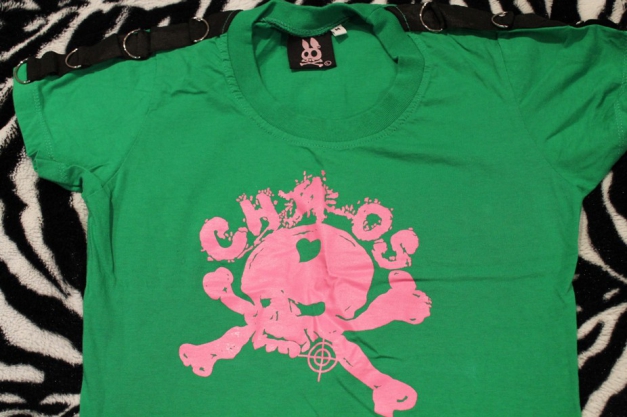  * chaos shirt  *  #grün  #pink  #D-Ringe #skull #Totenkopf #punk #rockabilly 