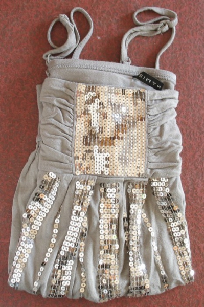 Beige-graues Pailletten-Top Gr. S