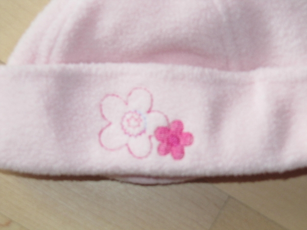 MÜTZE BABY ROSA MÄDCHEN GR. 68 FLEECE BLUMEN APPLIKATION STICKEREI