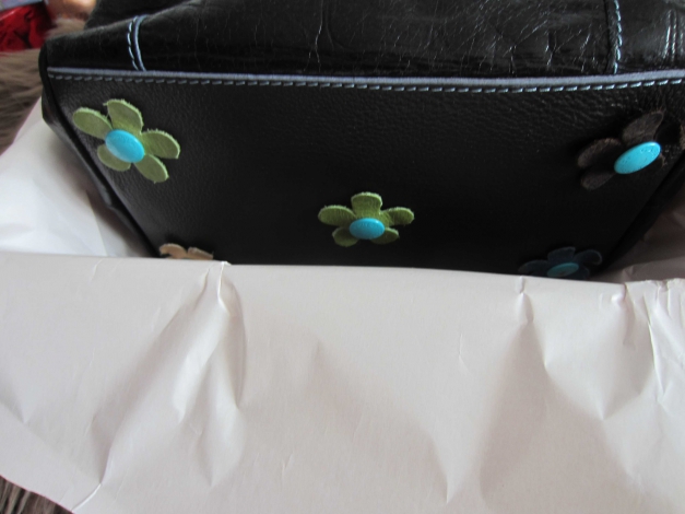 GABS Handtasche Lacktasche Ledertasche schwarz türkis