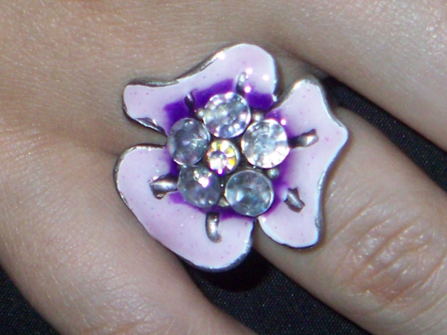 Ring * Blüte  rosa  Email  Glitzersteine  verstellbar Neu