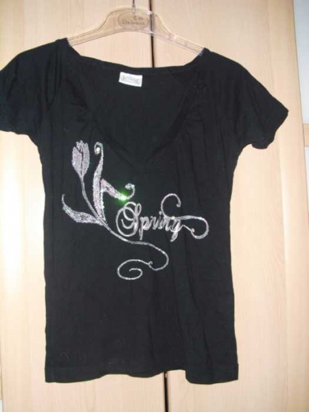  süßes v-ausschnitt shirt mit glitzer pailetten print sommershirt