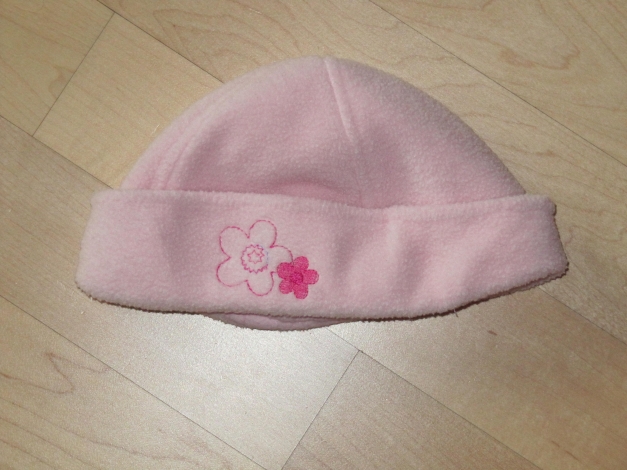 MÜTZE BABY ROSA MÄDCHEN GR. 68 FLEECE BLUMEN APPLIKATION STICKEREI
