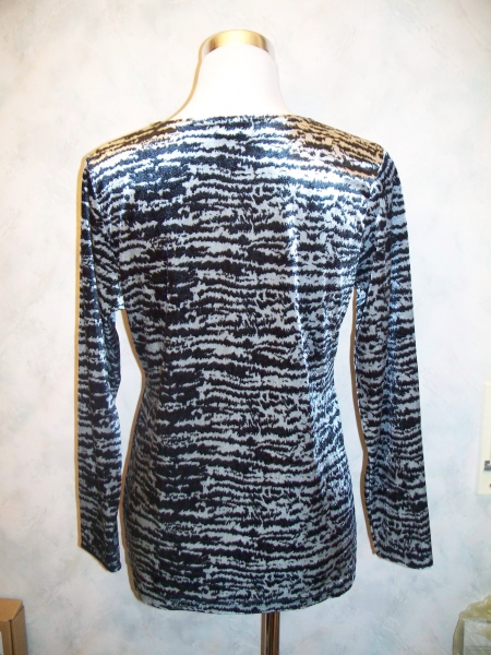 Schwarz-silbern-gemustertes Langarm-Shirt Leo Panther Samt Gothic Gr. S