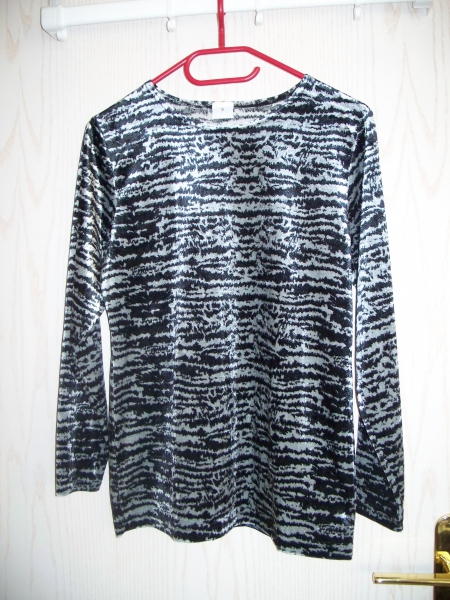 Schwarz-silbern-gemustertes Langarm-Shirt Leo Panther Samt Gothic Gr. S
