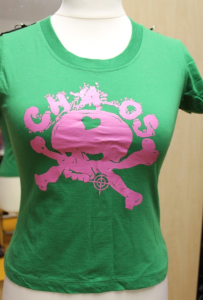  * chaos shirt  *  #grün  #pink  #D-Ringe #skull #Totenkopf #punk #rockabilly 