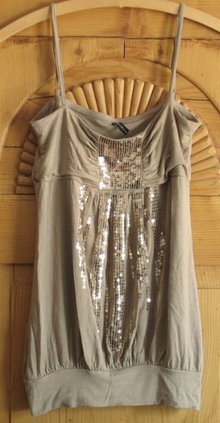 Beige-graues Pailletten-Top Gr. S