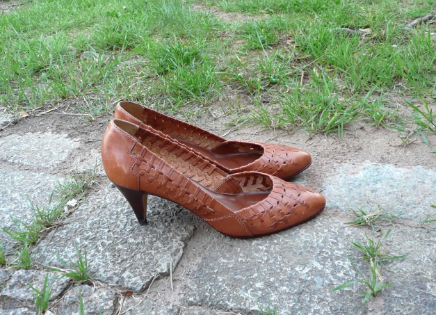80er Vintage Flecht Leder Pumps cognac Gr.37