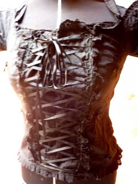 Gothic Victorian Carmentop Carmenbluse Schleife Lochstickerei *Einzelstück*