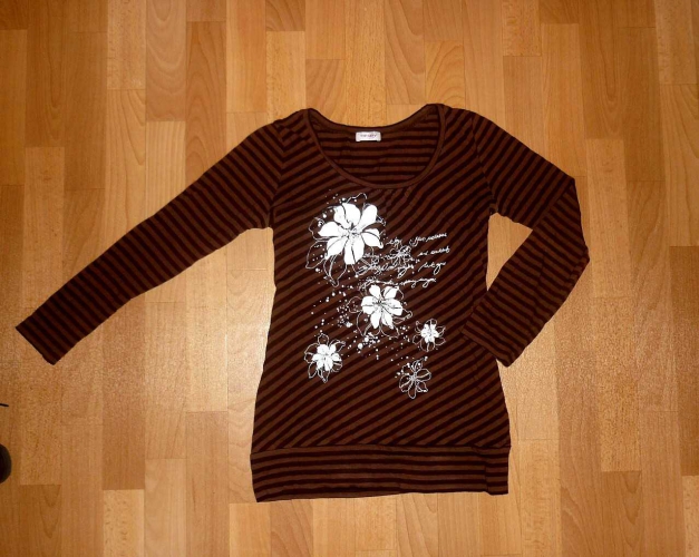 Longshirt braun schwarz Blumen Flower Druck emo Rockabilly L