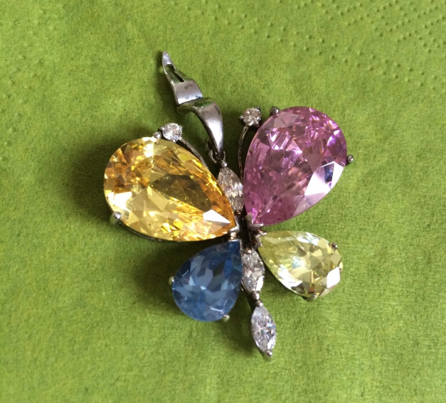 Anhänger Schmetterling groß Steine gelb rosa blau grün Kette Sommer Glitzer