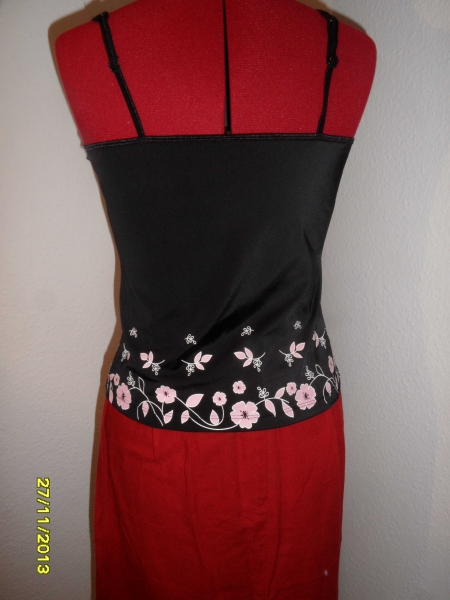 schwarzes Trägertop von Kenvelo, glanz mit Blumenmuster, Gr. M - L, Blumenprint