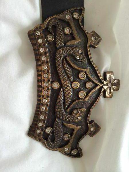 Gürtelschnalle Krone Strass Glitzer Bronze Gold Antik