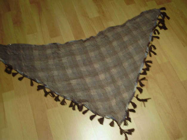 Tuch Dreieckstuch blau/ braun/ beige Silberfäden Quasten beidseitig tragbar