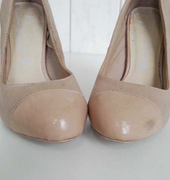 Bershka nudefarbene Highheels/Pumps aus Stoff und Lack Gr. 38