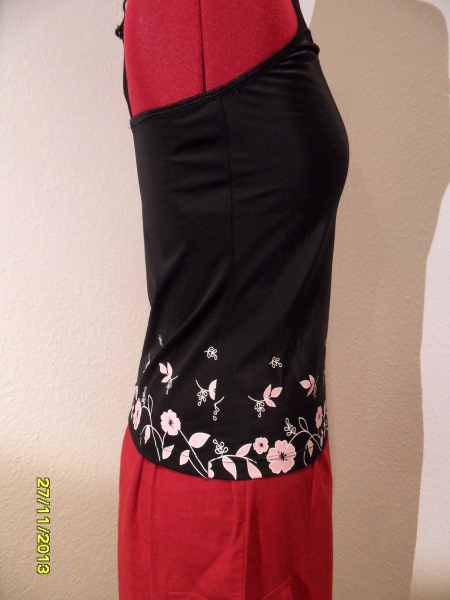 schwarzes Trägertop von Kenvelo, glanz mit Blumenmuster, Gr. M - L, Blumenprint