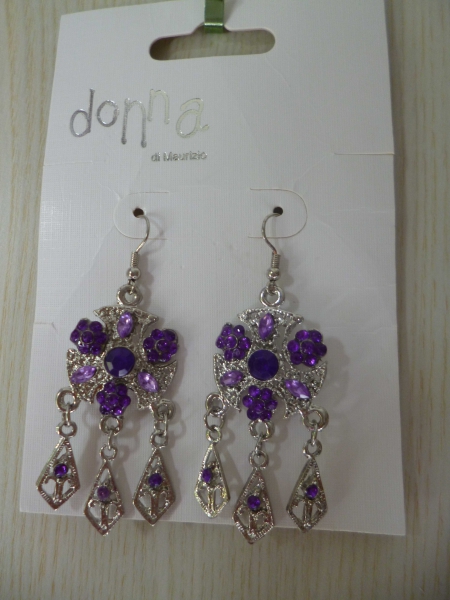 Ohrhänger, modern mit lila Stein; Neu; Donna 