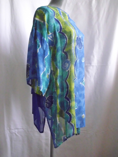 Tunika Zipfel 3/4-Arm Lagenlook Bluse Long Kleid 42/44 NEU