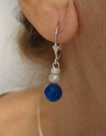 Ohrringe Blau Achat Süßwasserperle 925er Silber