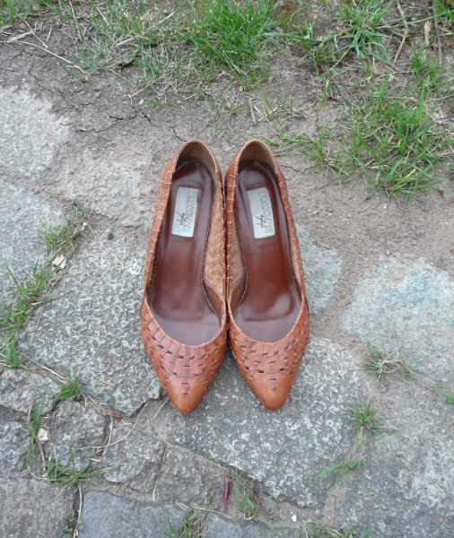 80er Vintage Flecht Leder Pumps cognac Gr.37