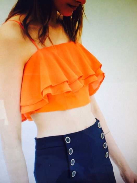Zara Volant Rüschen Crop Top Orange L
