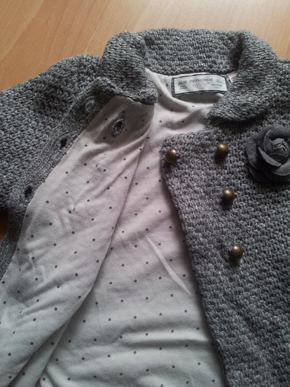  Strickjacke Strick Mantel kurz Zara Gr. 94 grau silber