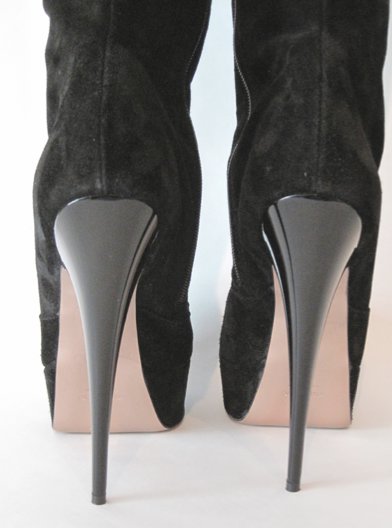 Sexy High Heels Wildleder Overknee Stiefel mit Plateau, schwarz, Gr. 43