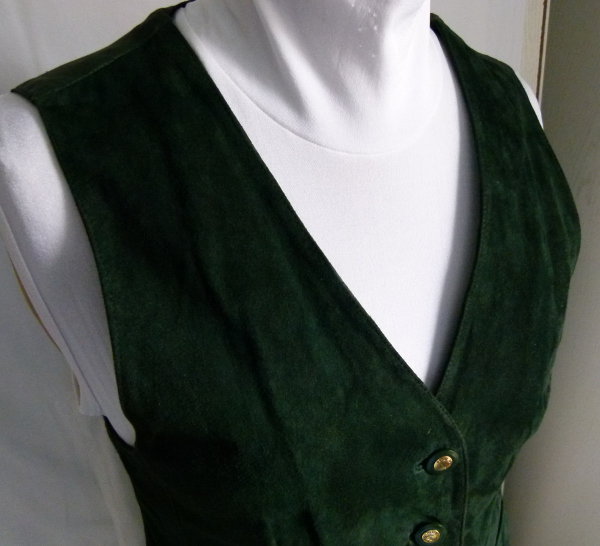Folklore Leder Weste, waldgrün, Mori Trachten Retro Vintage Cottagecore