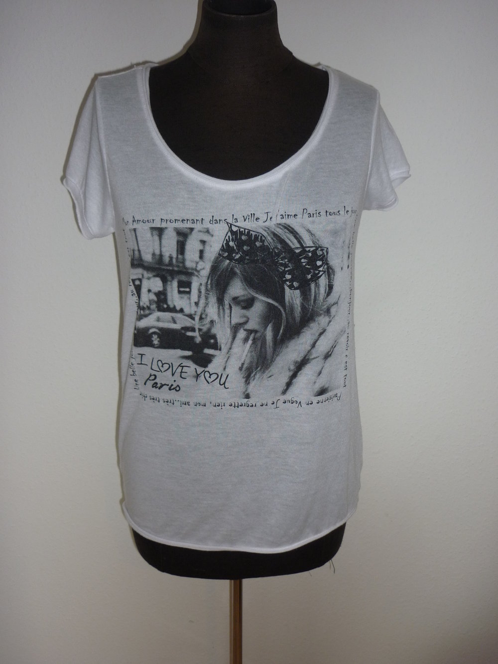 Review T-Shirt Shirt weiß Print schwarz weiß Größe XS 34