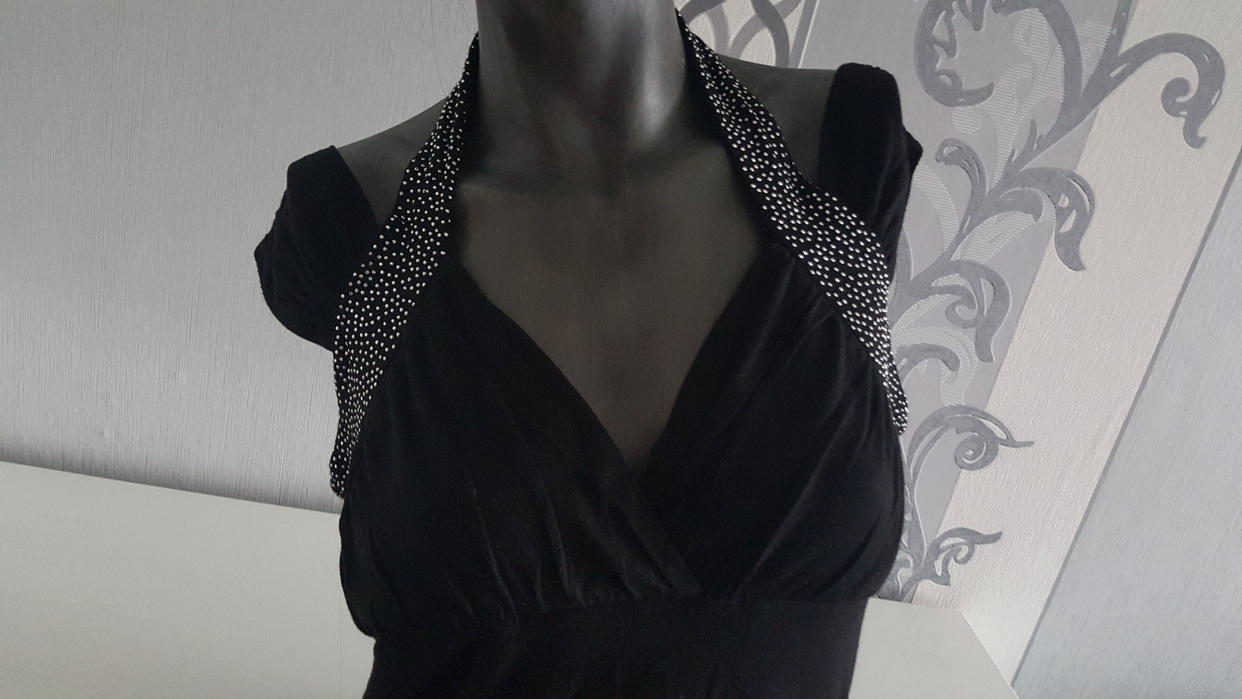 Elegantes schwarzes Oberteil mit Steinen Strass 40 38 L M evtl. XL 42 da dehnbar