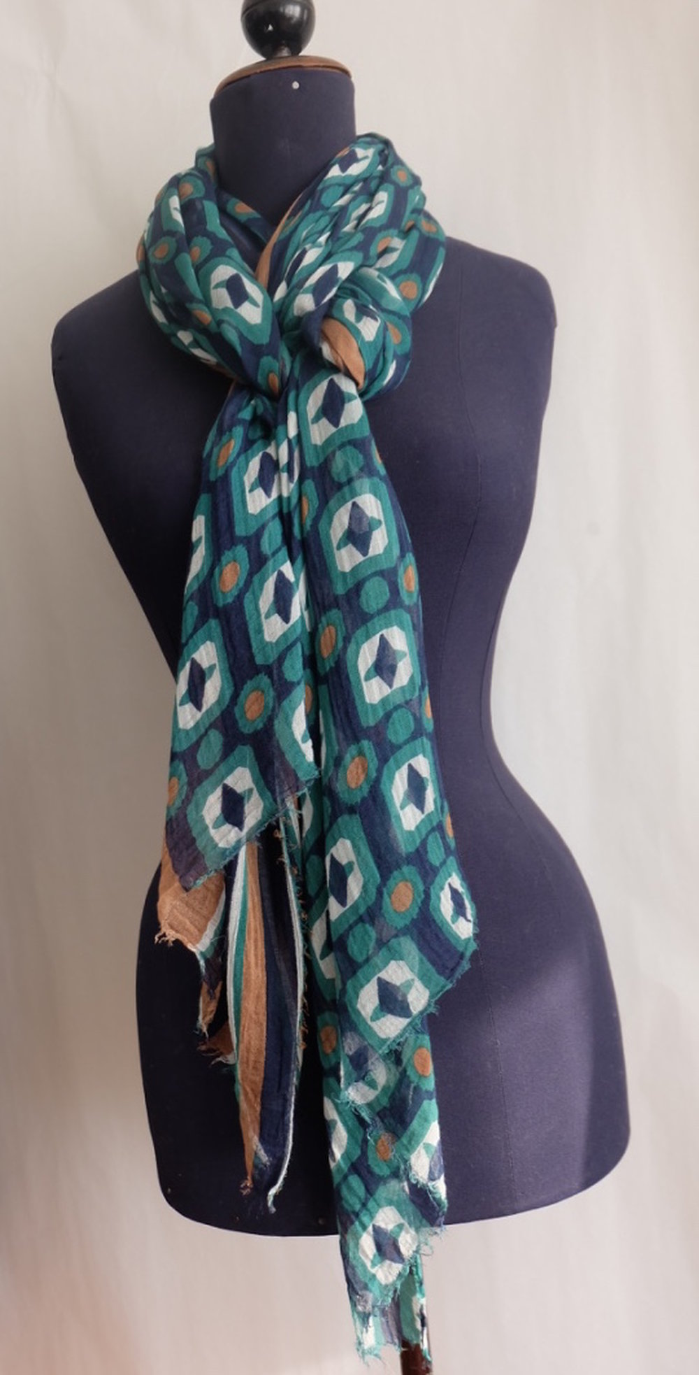 XXL Tuch, Schal, Stola, Jadegrün/ Turkisgrün, Blau, weiss, Camel bedruckt