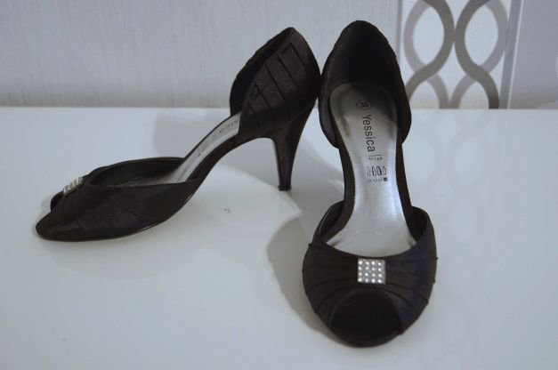 Elegante schwarze High Heels Schuhe Hochzeit besondere Anlässe Strass 38 Neu