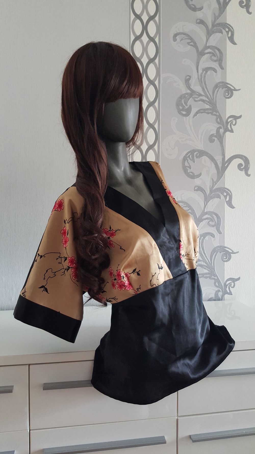 Gold Schwarze Asia Bluse 40 M / L